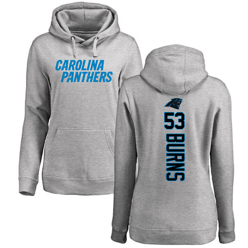 Carolina Panthers Ash Women Brian Burns Backer NFL Football #53 Pullover Hoodie Sweatshirts